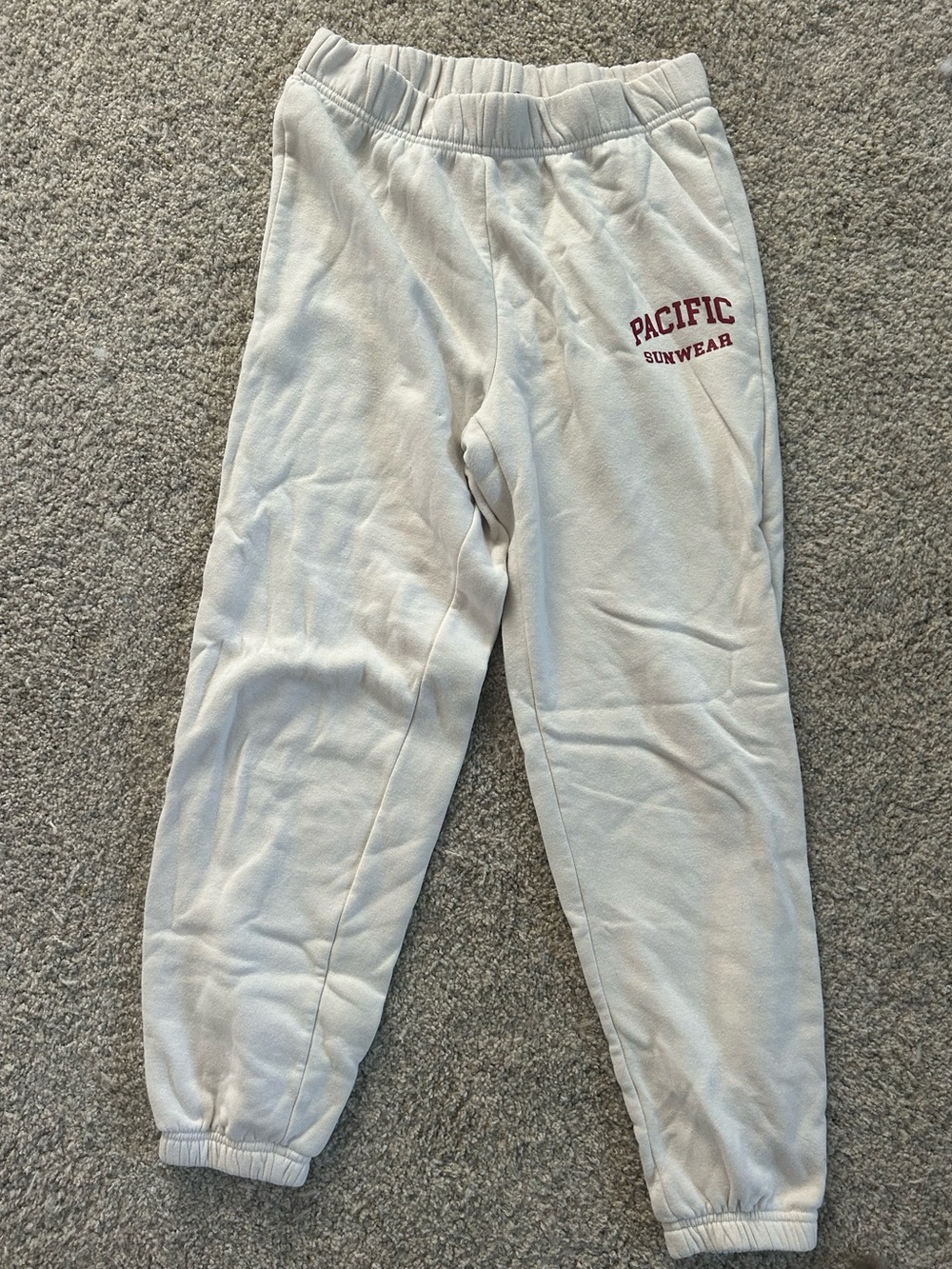 PacSun Cream Sweatpants with Maroon Pacific Sunwear Logo